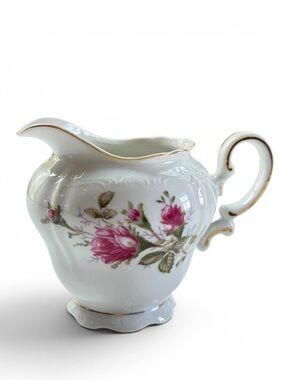 Royal Rose Fine China Japan Creamer White Floral Gold Trim Porcelain Vintage